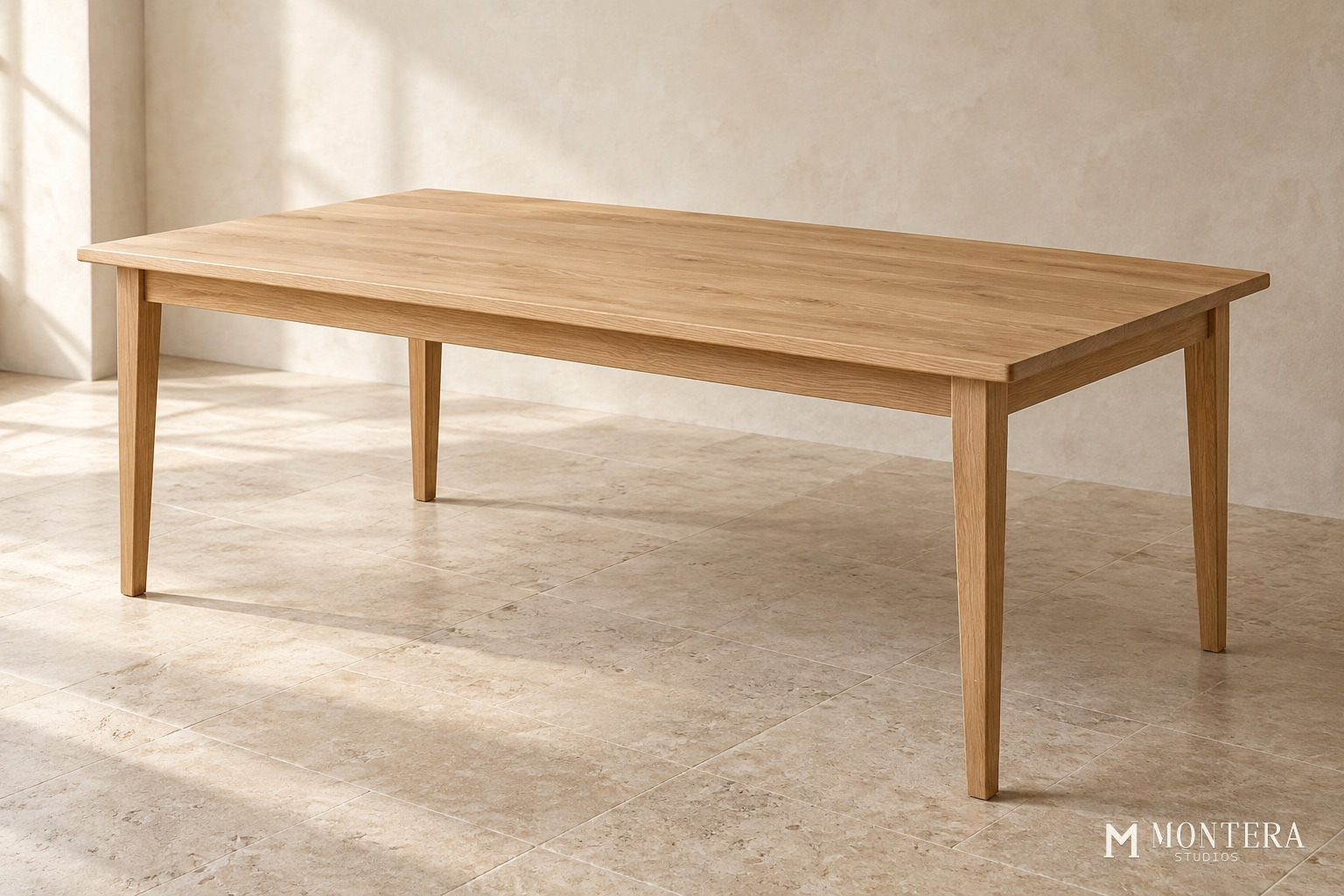 Field Table in natural oak with tapered timber legs