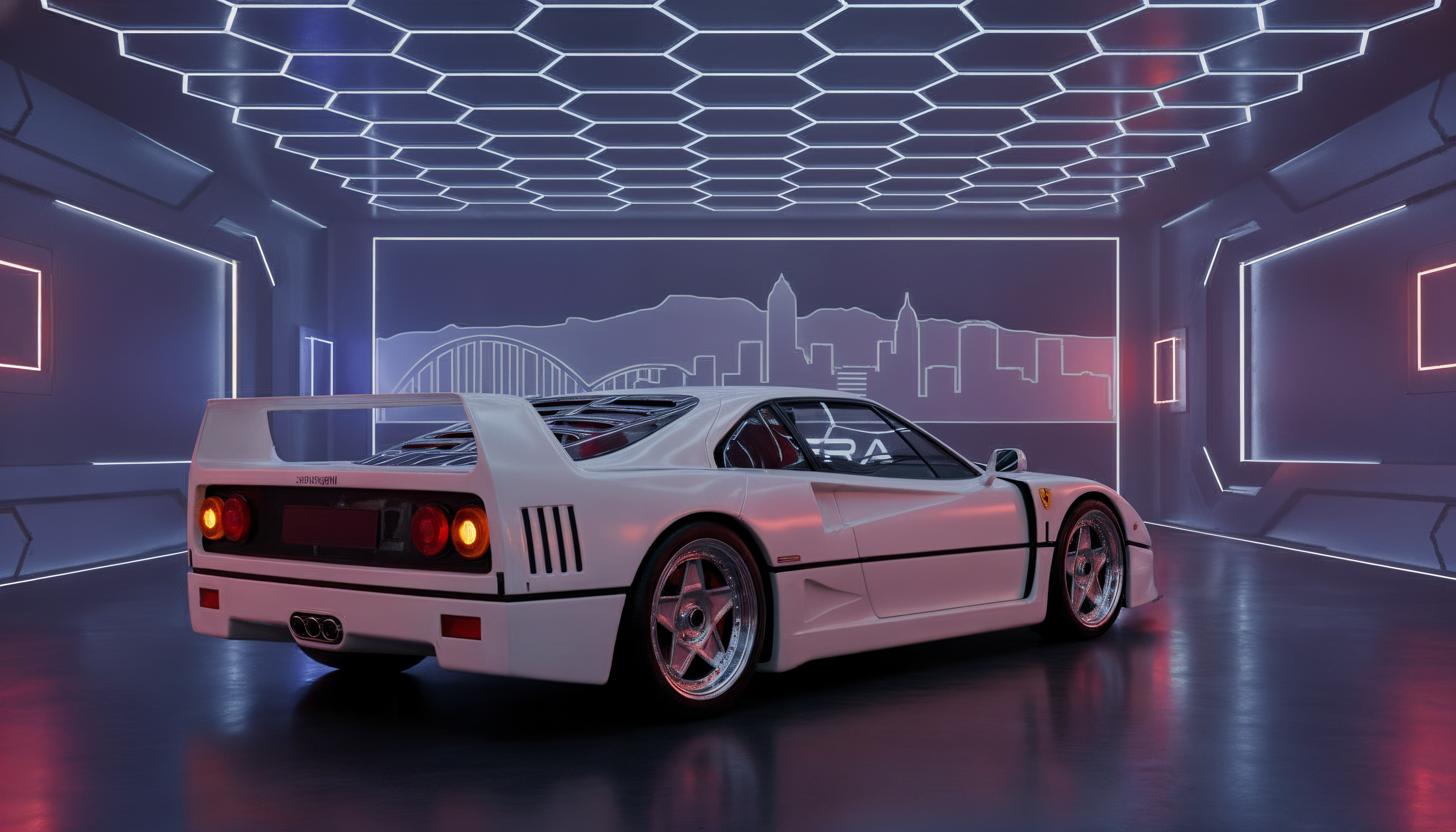 White Ferrari F40 1987-1992 - AI-generated car visualization by Montera Studio